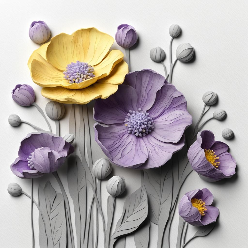 Watercolor Flowers in 3D Modeling Clay Style