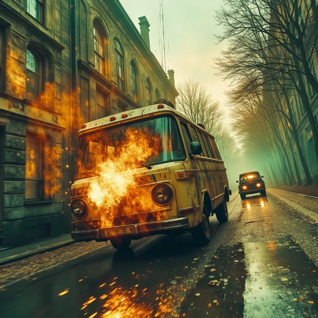 Postapocalyptic Ice Cream Van Chase in Sinister Atmosphere