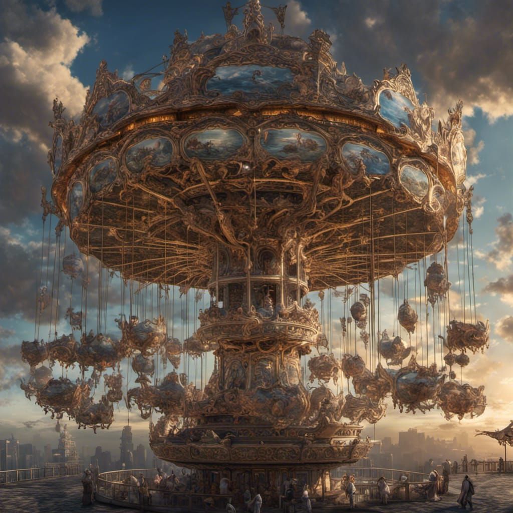 Japanese Sky Carousel: 3D Dark Fantasy Art