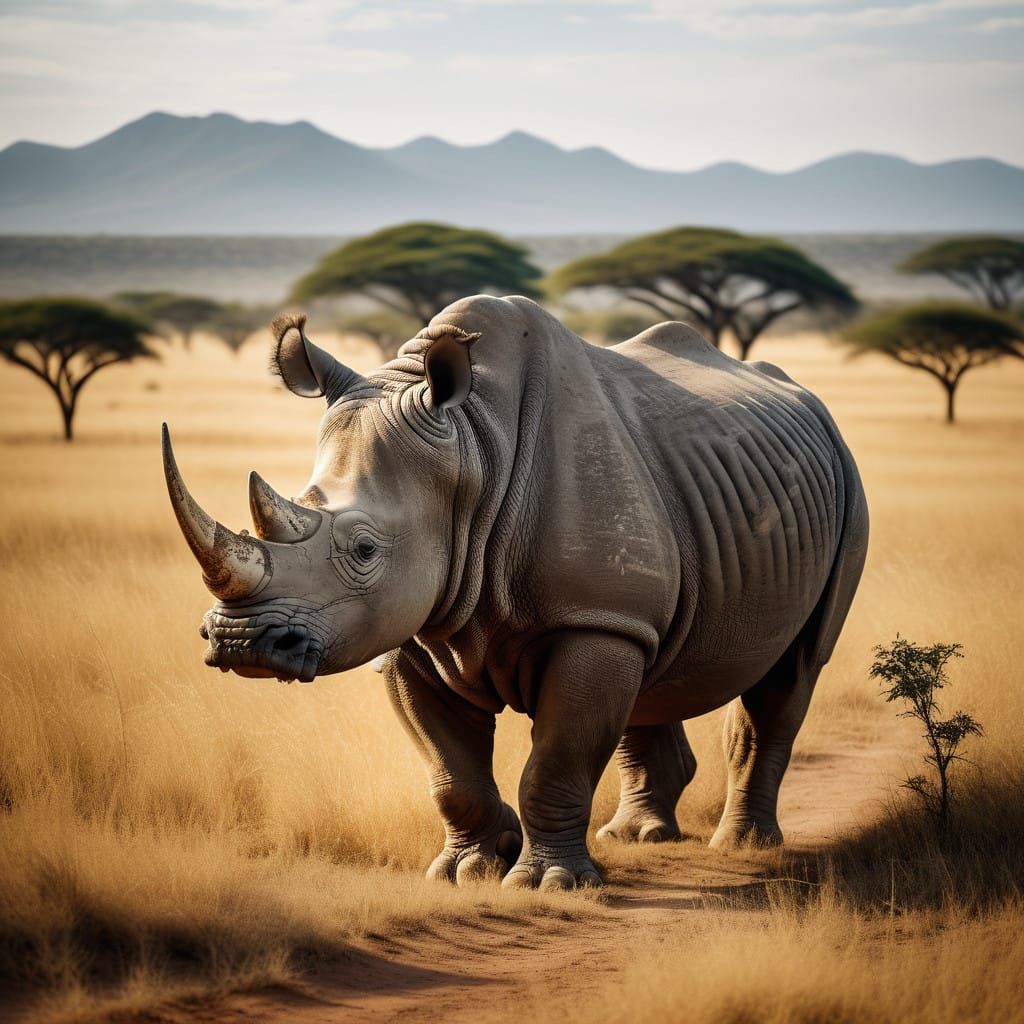 Majestic Black Rhino in Golden Savannah