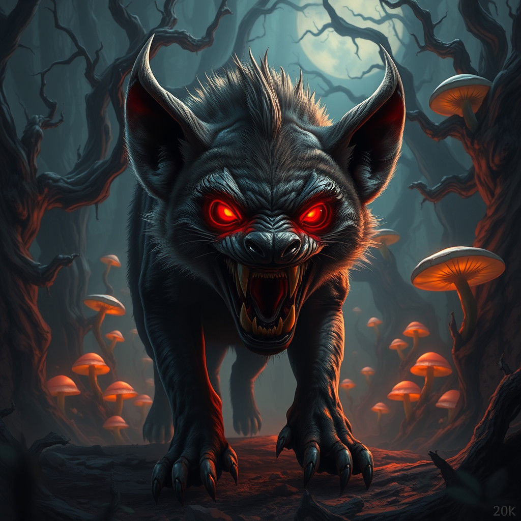 Menacing Hyena in Mystical Forest: Matte Painting