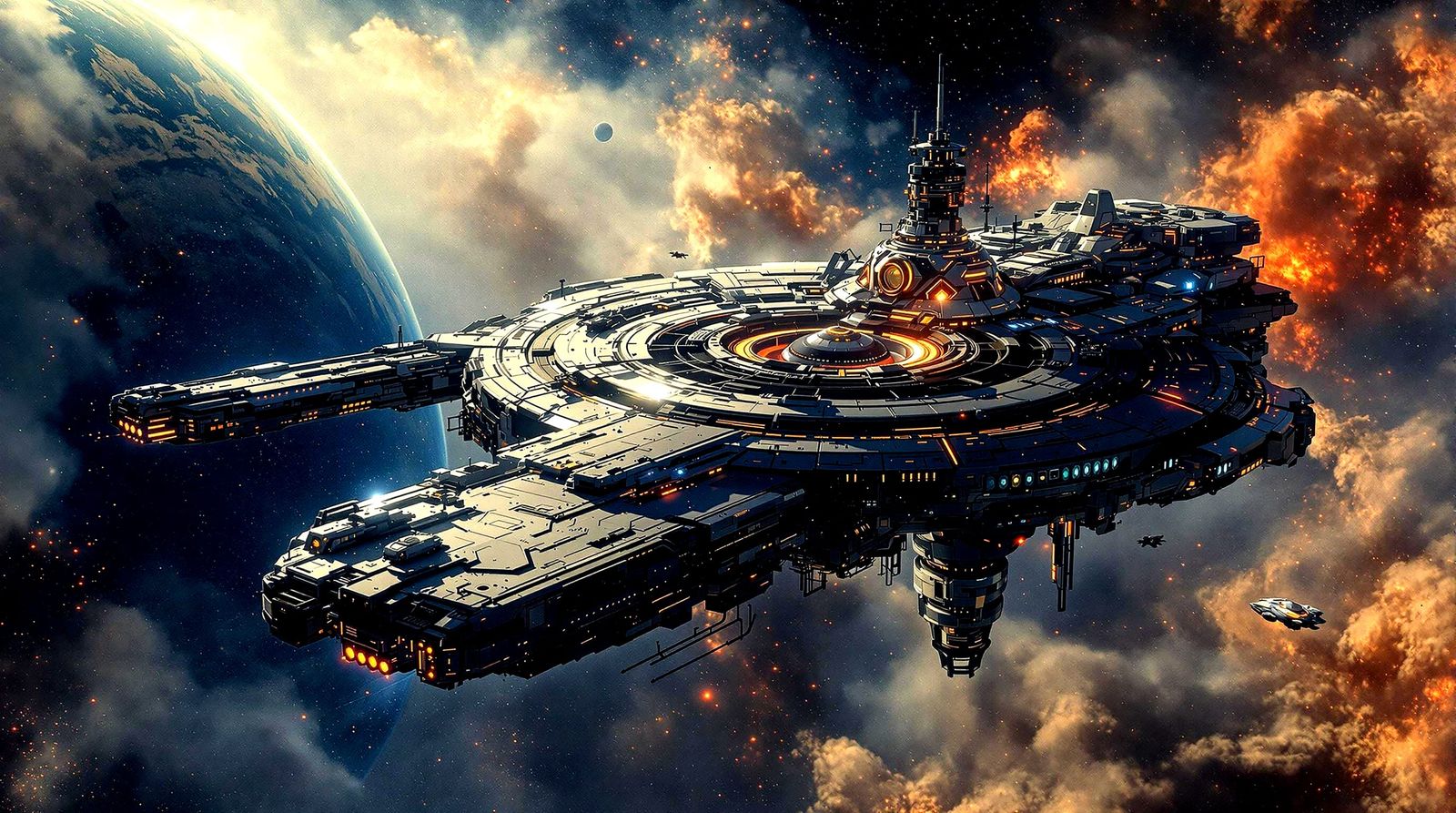 Futuristic Space Station as Watercolor Painting