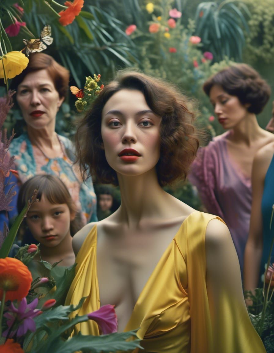 Beautiful Woman in Secret Garden Party, Polychromatic Photo