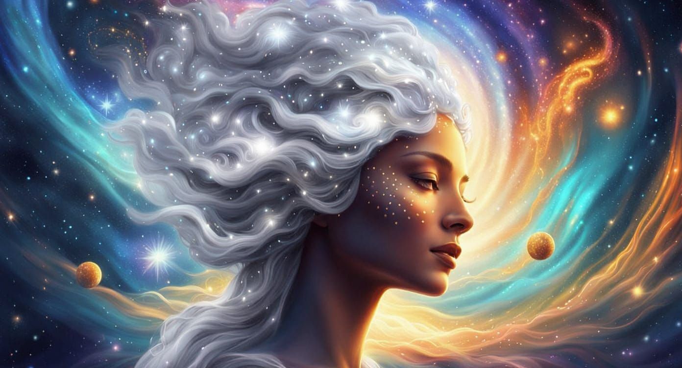 Mother Earth Goddess with Galaxy Hair