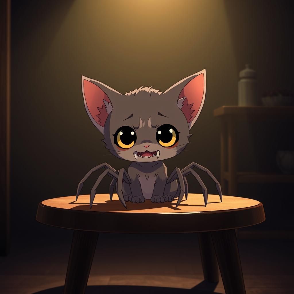 Chibi Spider Kitten in Anime Style