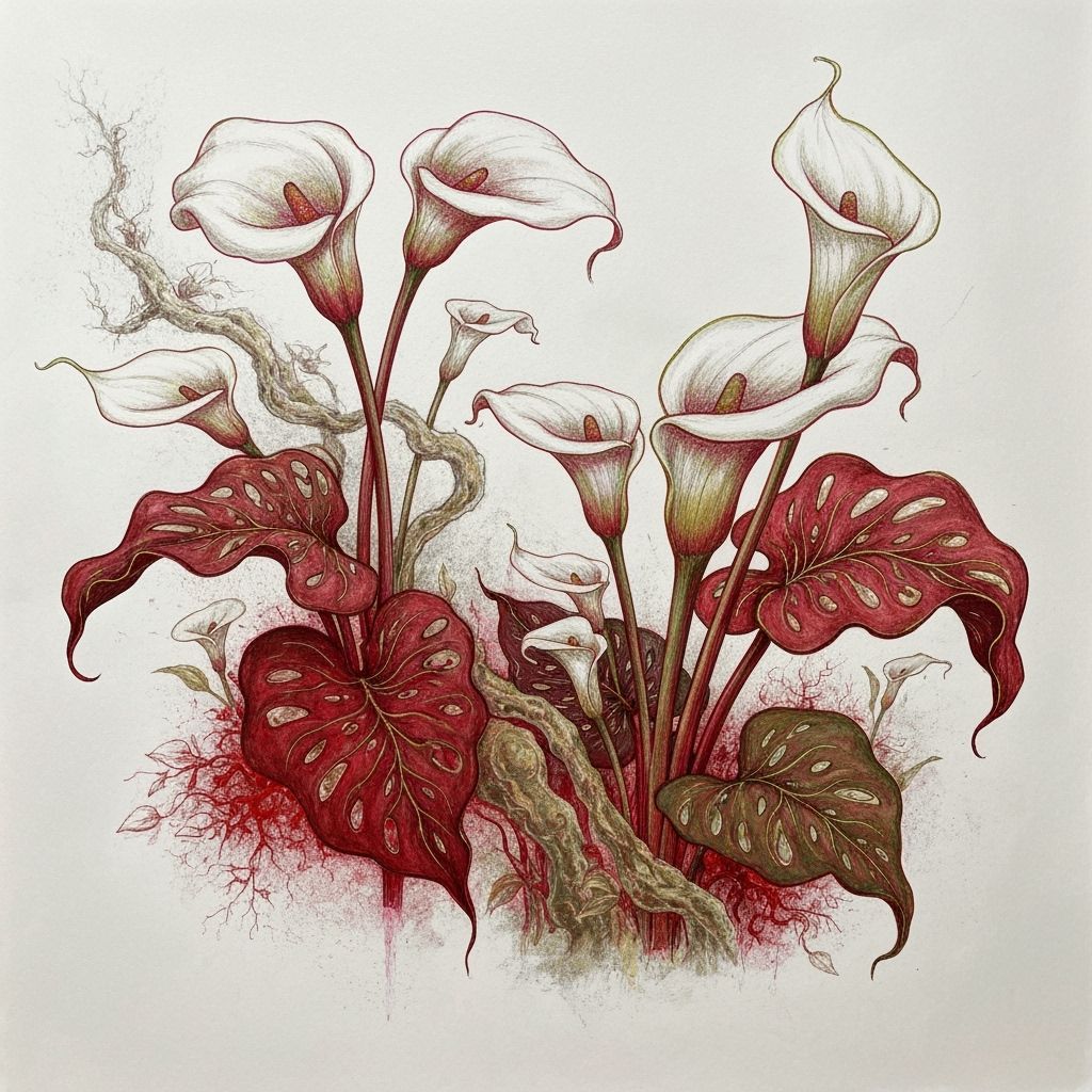 Ethereal Dreamscape with Calla Lilies in Charcoal and Ink