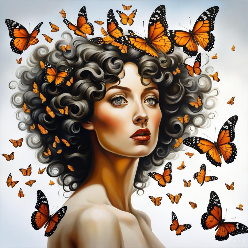Surreal Girl Fading into Butterflies, Salvador Dali Style