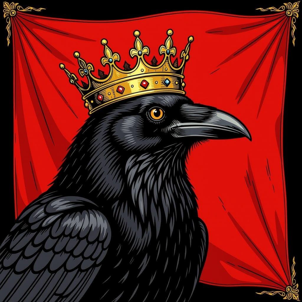 Crimson Flag With Black Raven and Gold Crown