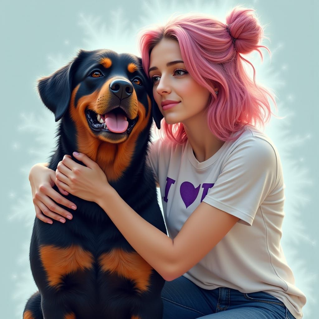 Radiant Goddess Smiles with Loyal Companion