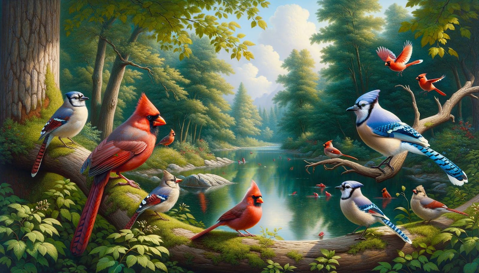 Cardinals and Blue Jays: A Summer Day Landscape