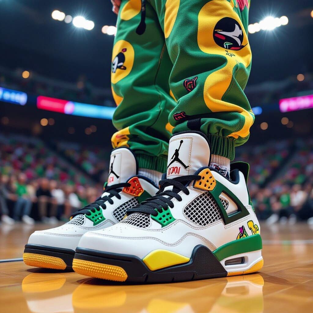 Travis Scott in Jordan 4 Oregon Ducks, Digital Art