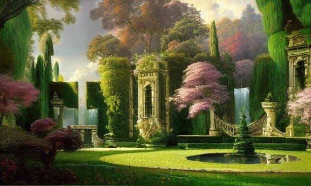 Renaissance Gardens Landscape Oil Painting