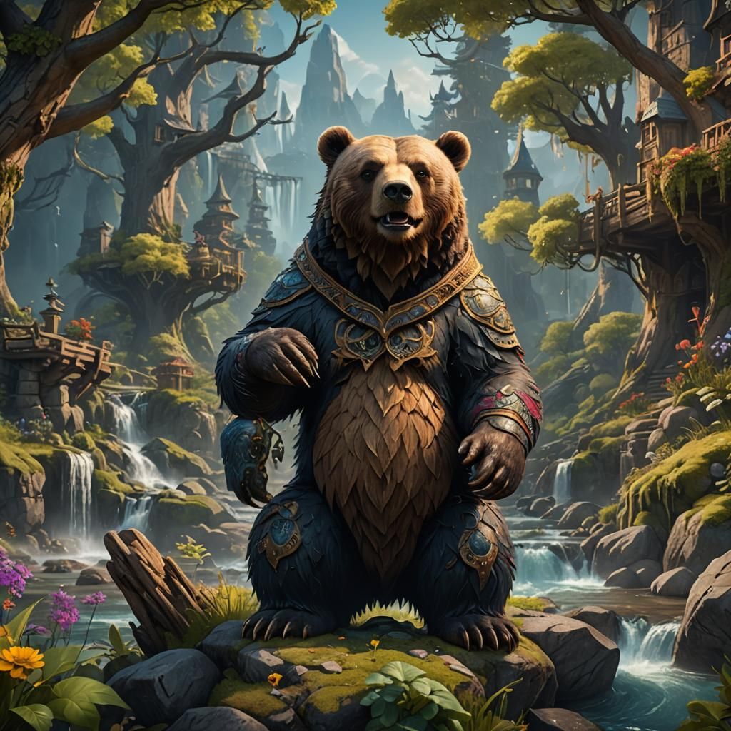 Friendly Bear in Detailed Matte Painting