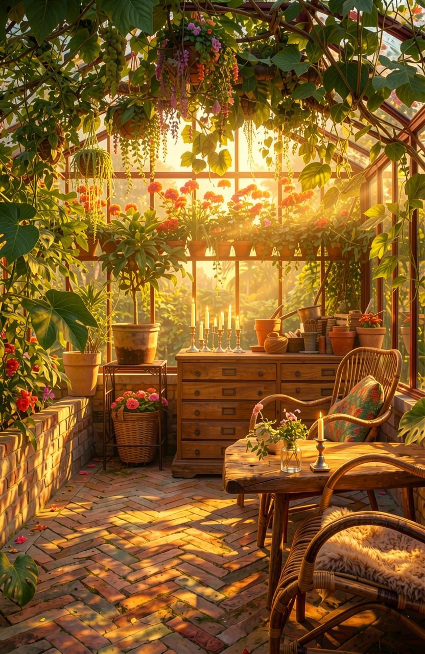 Exquisite Glasshouse Paradise with Hanging Plants