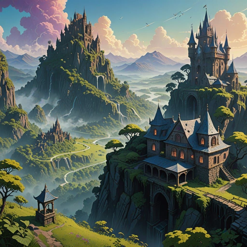 Ethereal Fantasy Realm in Vibrant, Golden Light