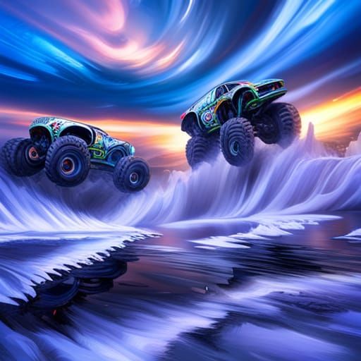 Epic Fantasy Monster Trucks in Light Painting