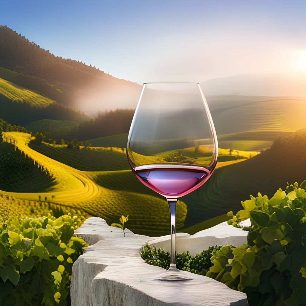 Wine Glass in Vineyard: Hyperrealistic Art Piece