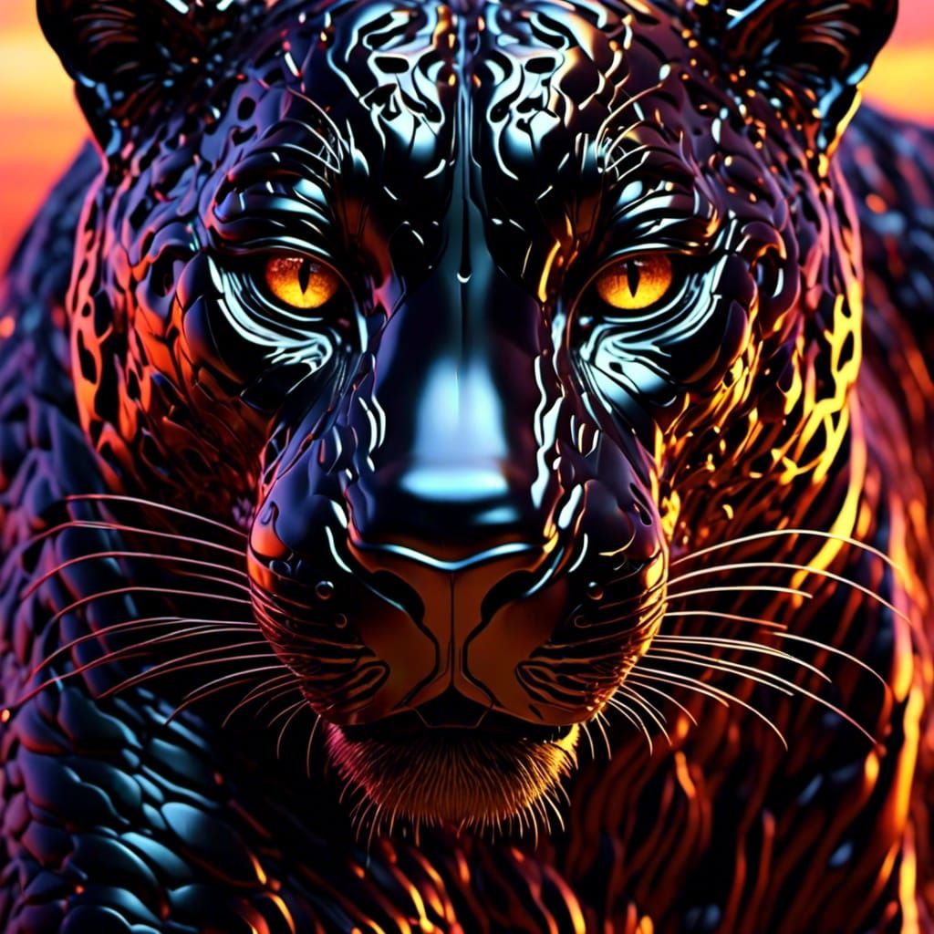 Metallic Panther in Sunset: Digital Matte Painting