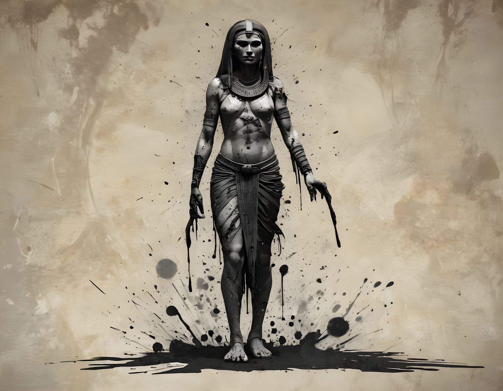 Egyptian Ink Splatter Monster Portrait