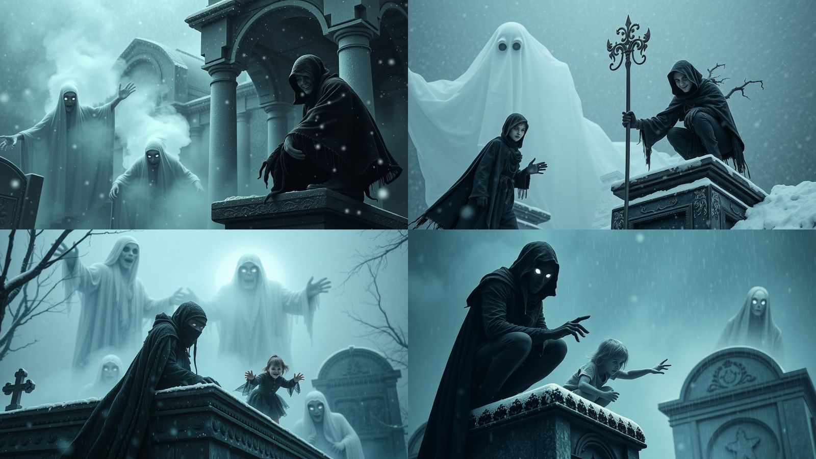 Banshee in Snowstorm with Ghosts and Crypt