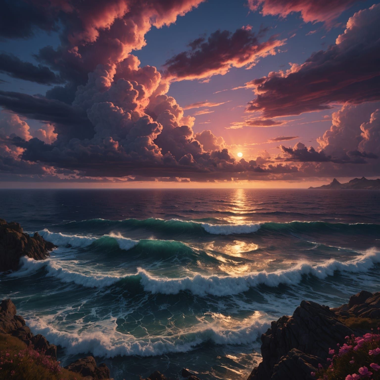 Majestic Ocean Sunset with Dramatic Lighting