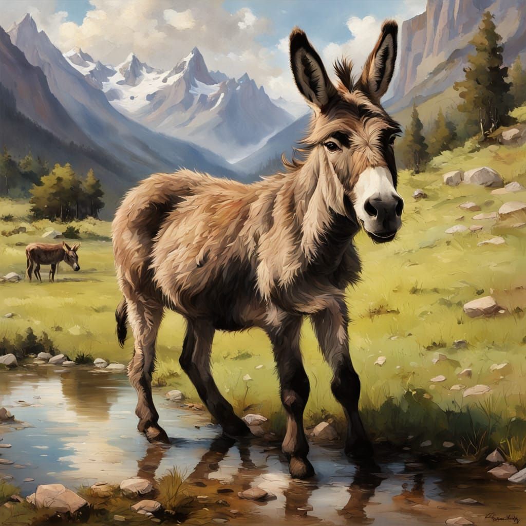 Donkey in a puddle