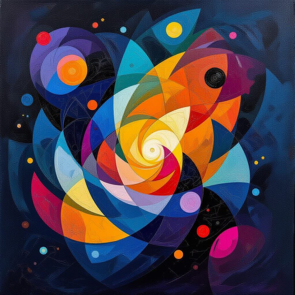 Abstract Surrealist Oil Painting with Geometric Shapes