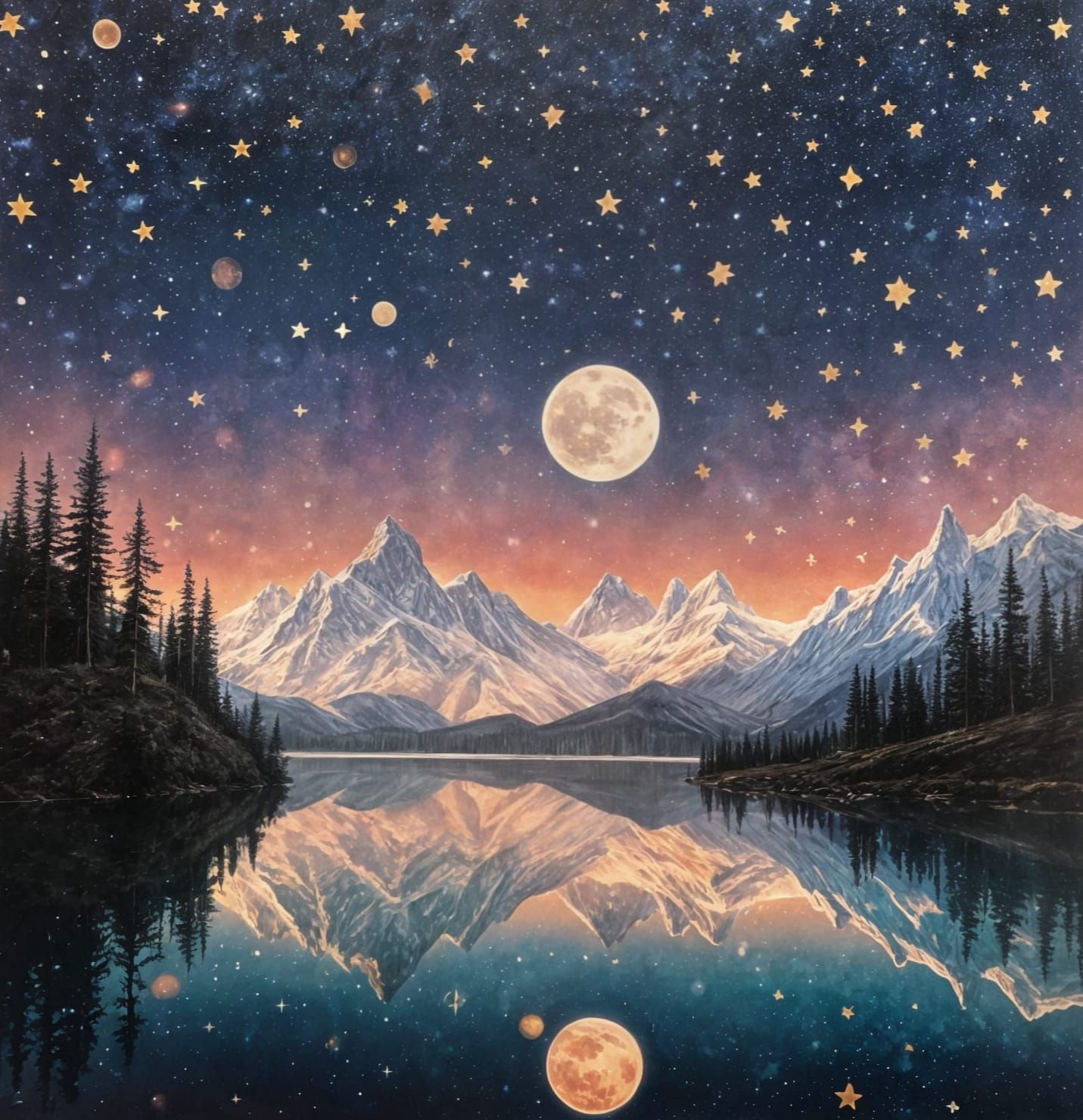 Astral Fantasy Lake Under Starry Skies