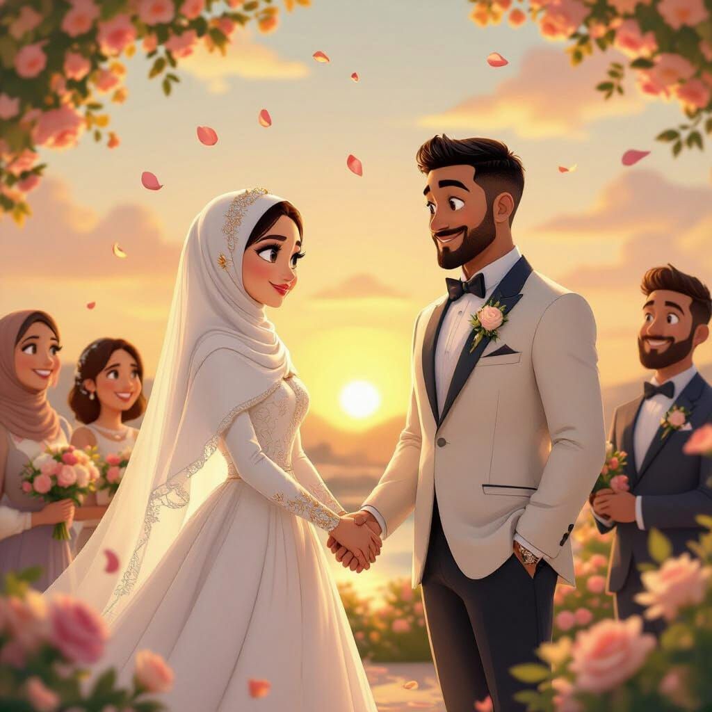Romantic Disney Wedding Scene at Sunset