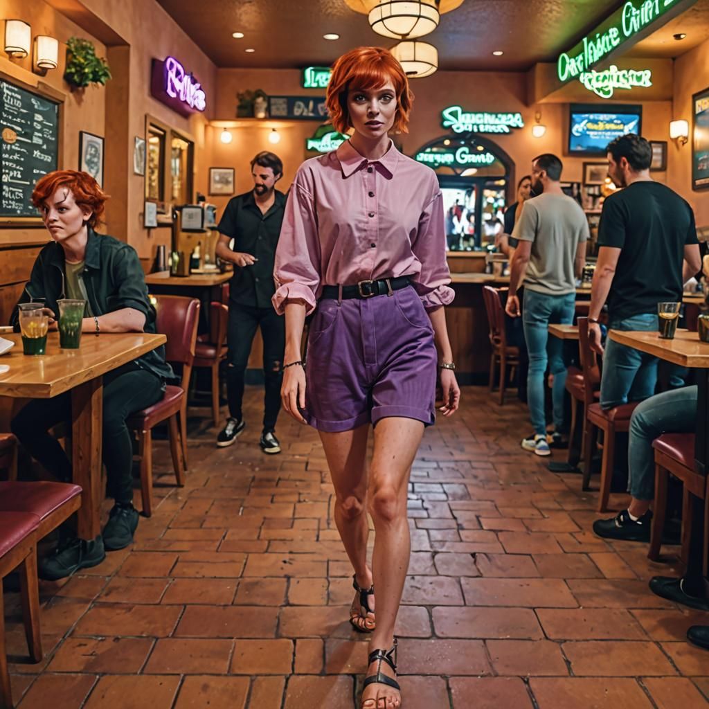 Hypnotized Redhead Girl in Synthwave Horror Style