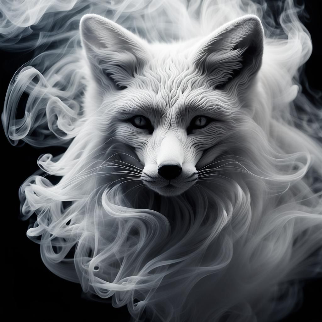 Ethereal Smoke Fox Sculpture in Dreamlike Photography