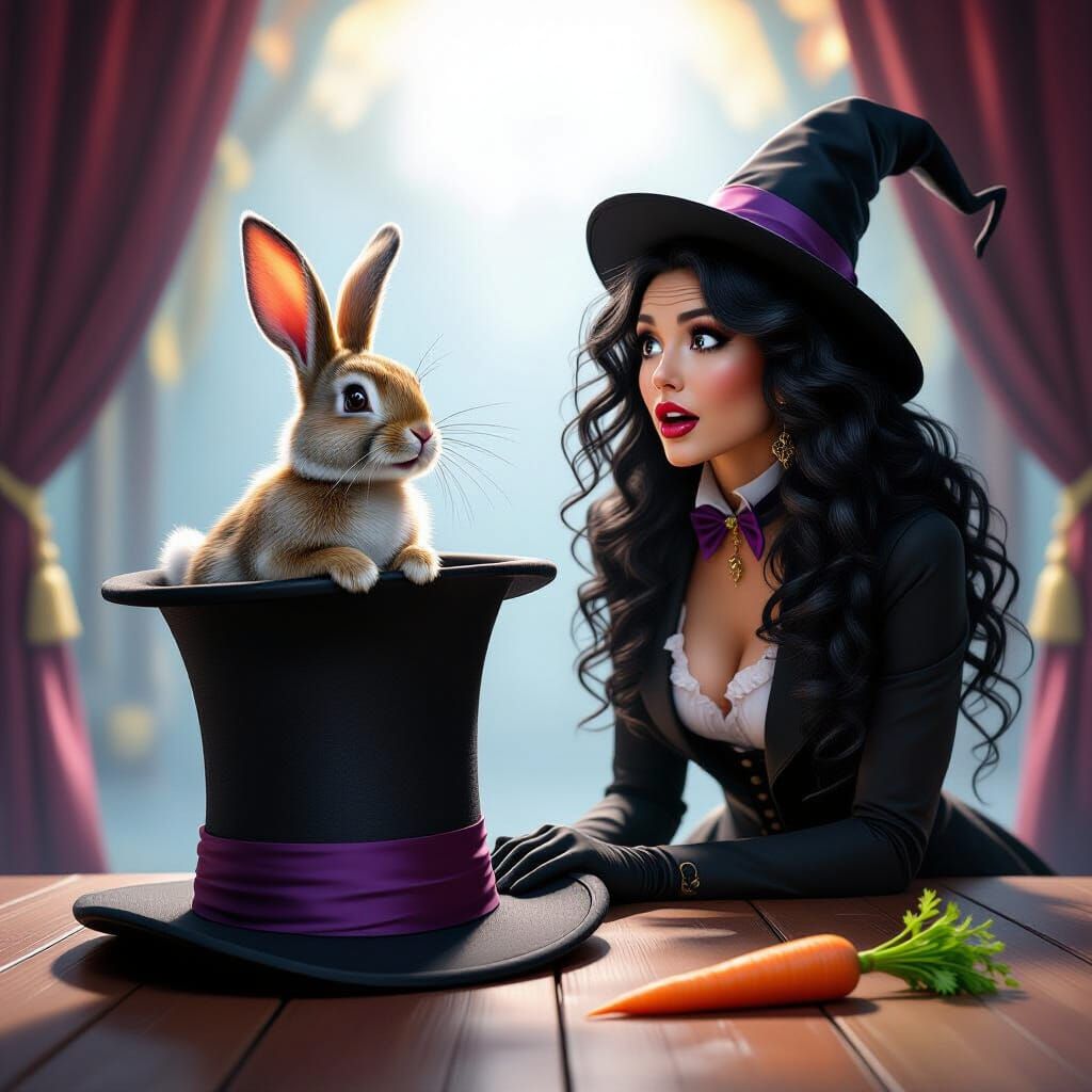 Surprised Magician and Mischievous Rabbit in Epic Fantasy St...