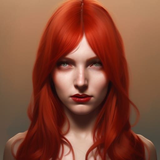 Red-Haired Devil Woman Portrait in 8K
