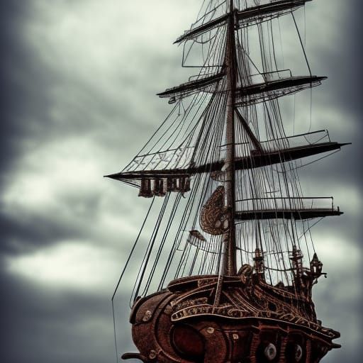 Hyperrealistic Steampunk Galleon in Atmospheric Lighting