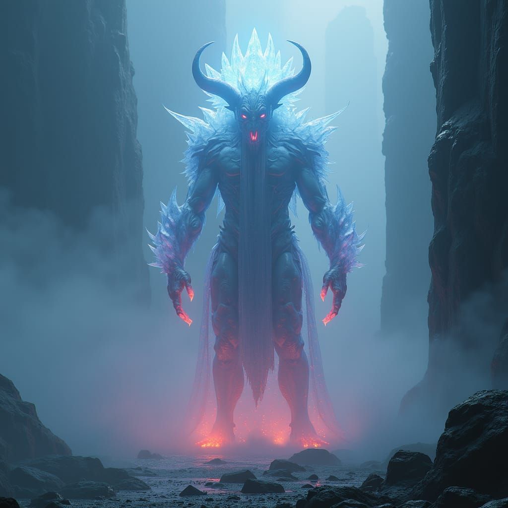 Crystalline Demon in Ethereal Realm: Matte Painting