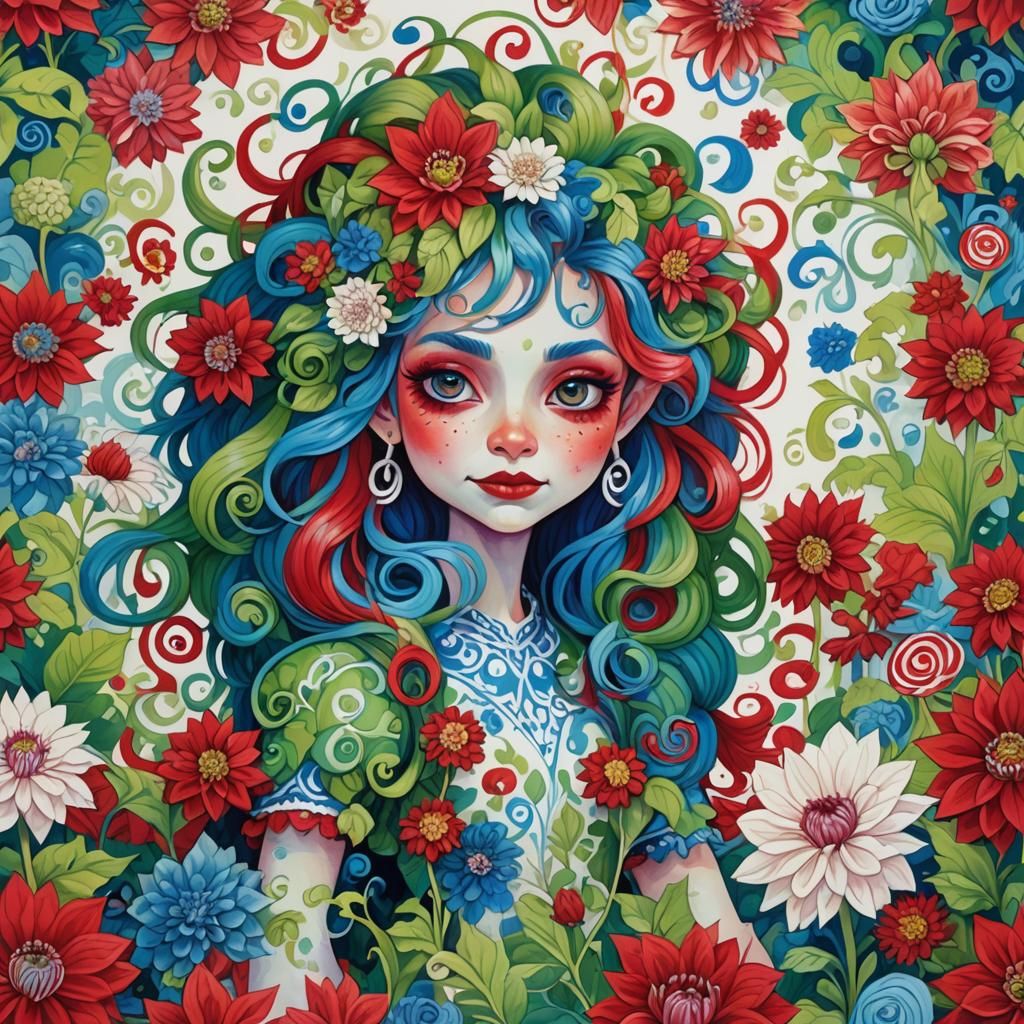 Vibrant RPG Troll Girl in Gouache Candyland