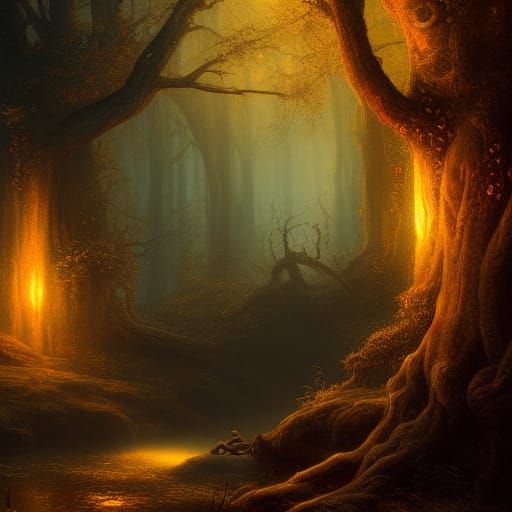 Shimmering Ancient Grove with Cinematic Lighting