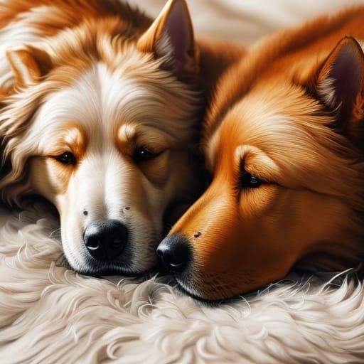Two Dogs Laying Down in Warm Digital Painting