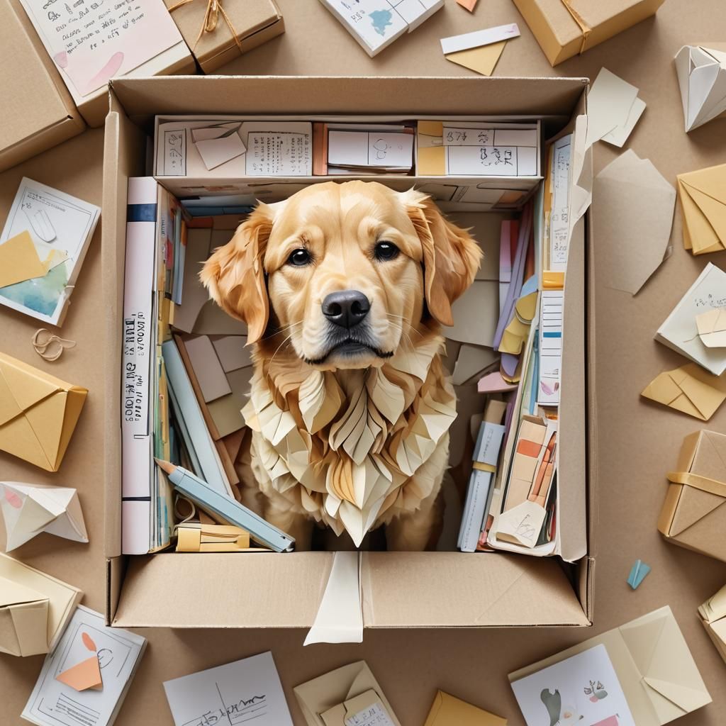 Origami Golden Retriever in Watercolor Style