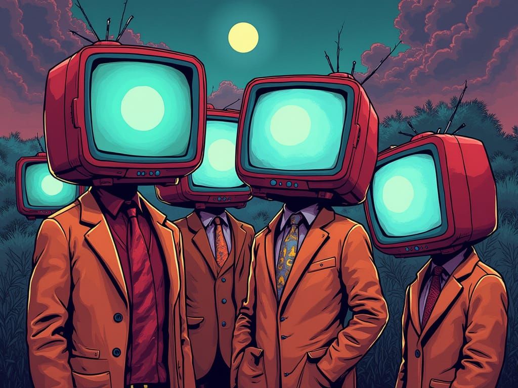 Retro TV Heads in Surreal Pop Art Style