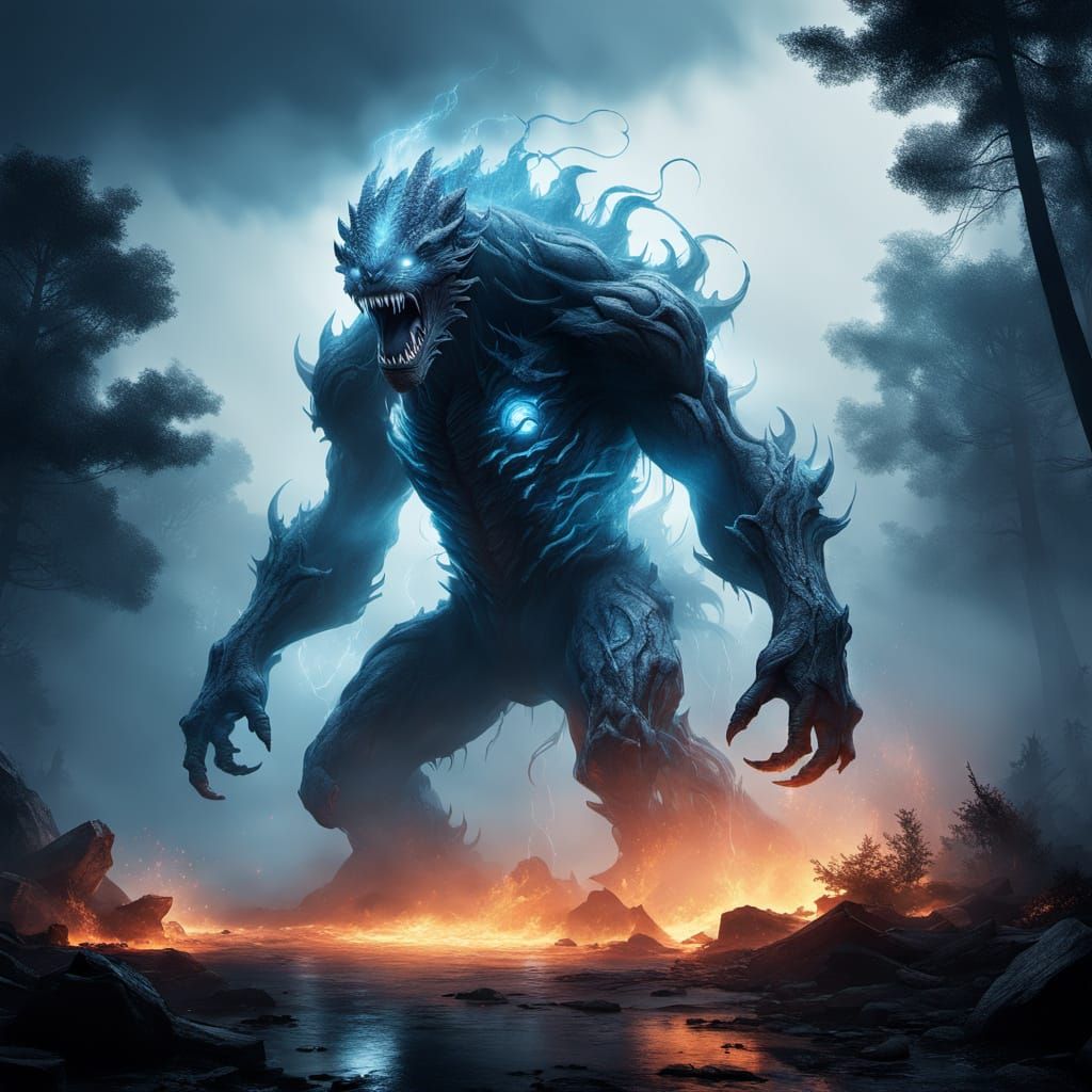 Glowing Spirit Monster in Hyper-Realistic Digital Art