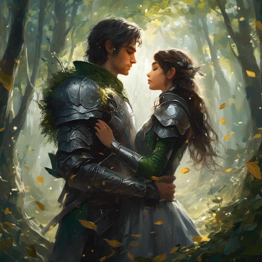 Elven Embrace in Sunlit Forest: Anime Style