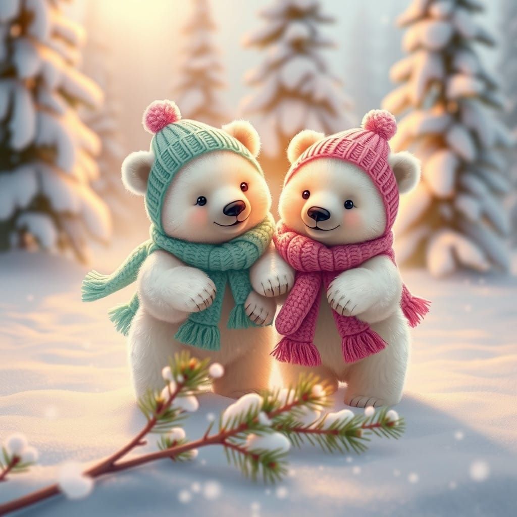Baby Polar Bears in Winter Wonderland