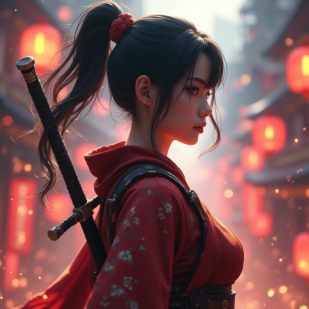 Anime Ninja Warrior in Dramatic Lighting