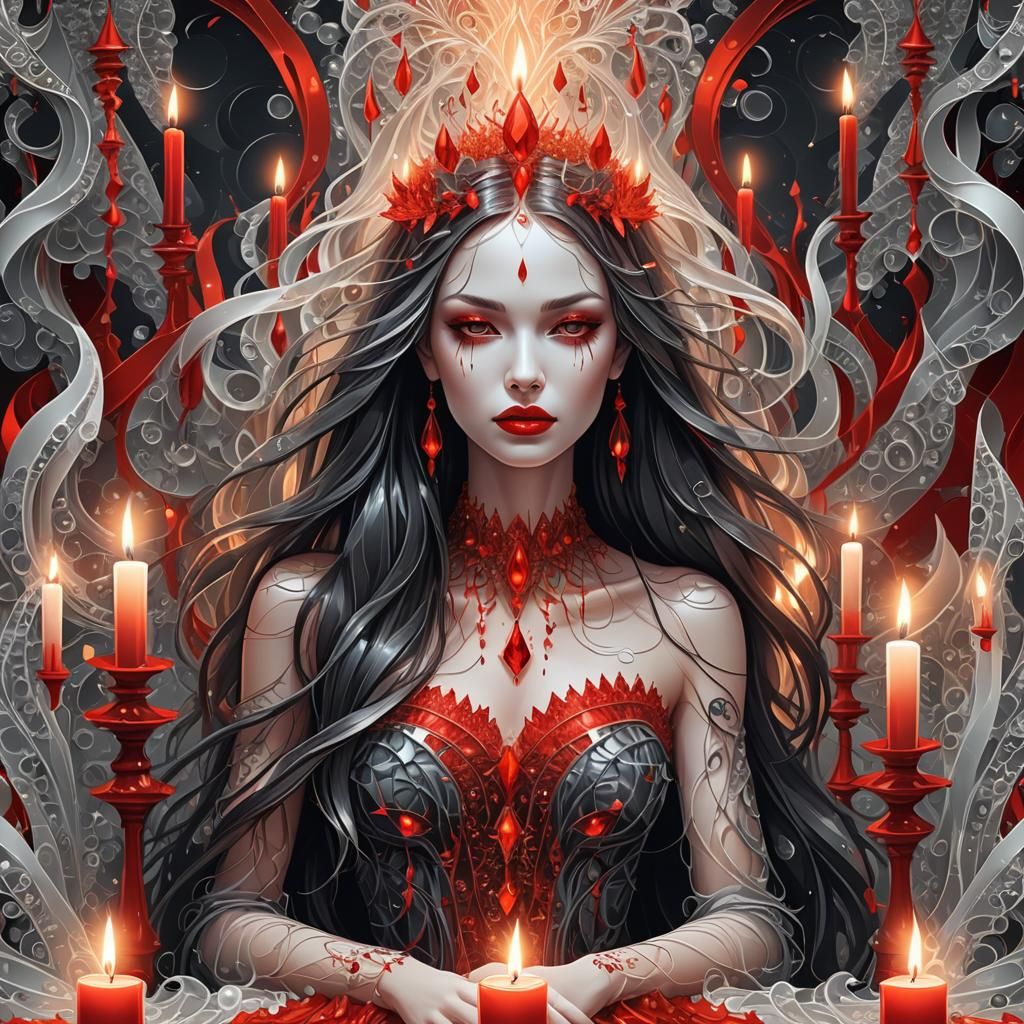 Crystal Girl Surrounded by Candles in Fractal Art