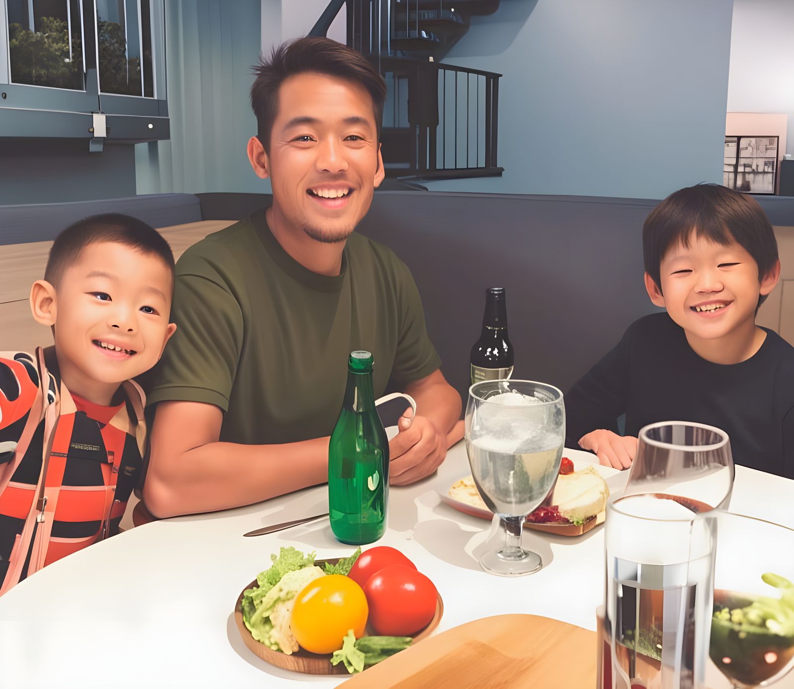 Father and his sons at supper