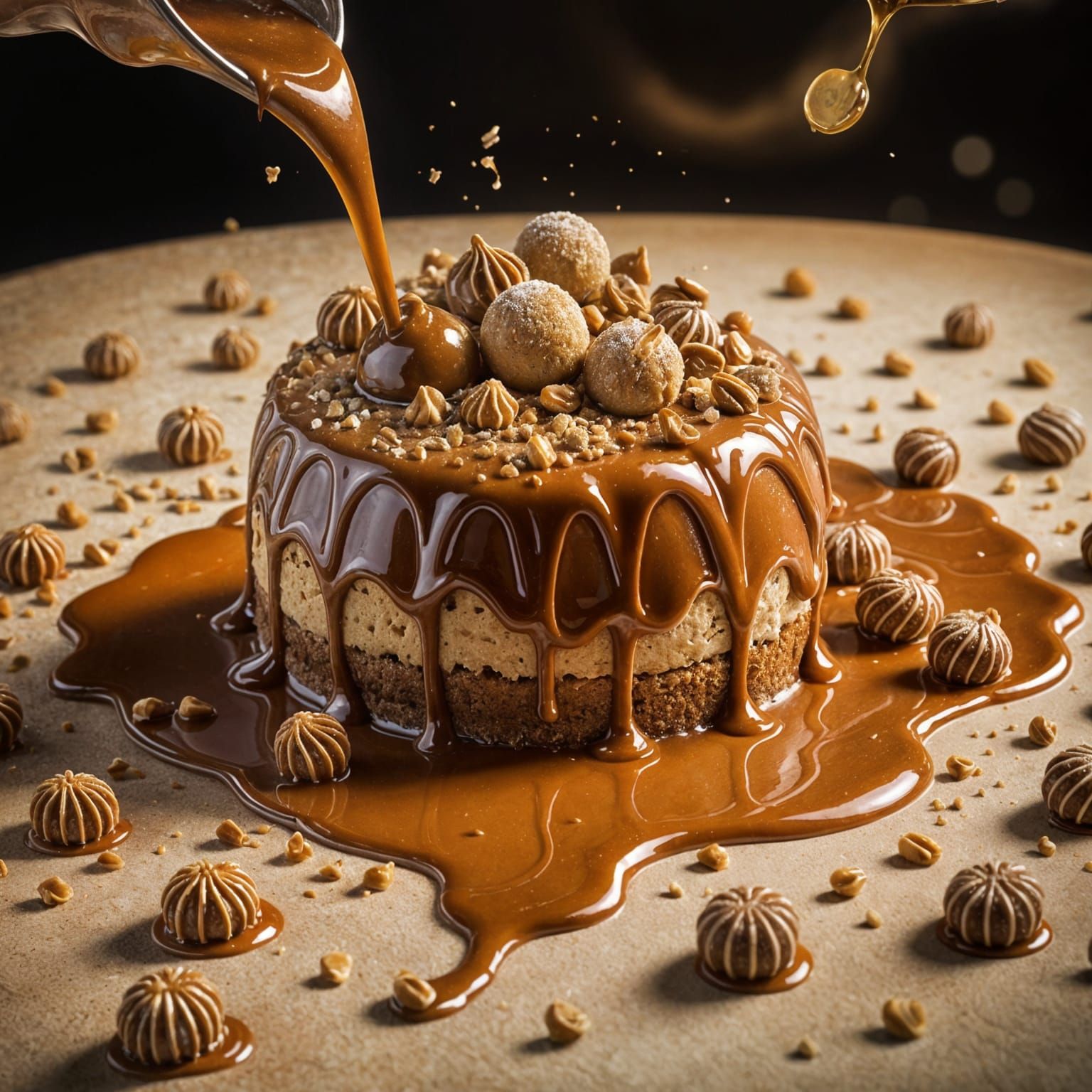 Caramel Wave Dessert with Glimmering Hazelnut Dust