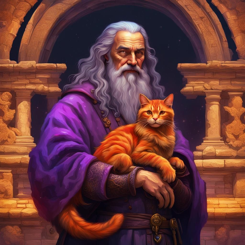 Da Vinci with Cat: Hyperdetailed Fantasy Art