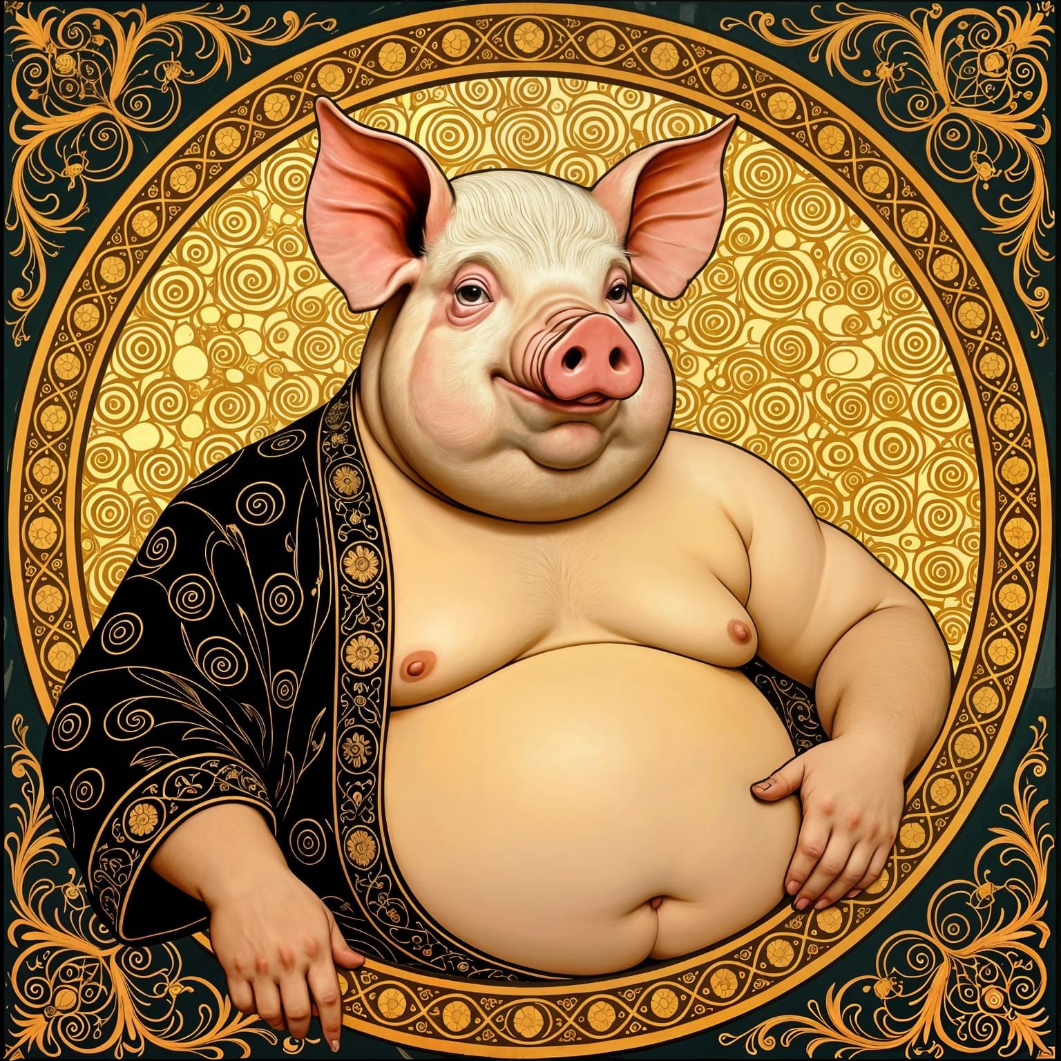 Art Nouveau Pig-Headed Man in Gold