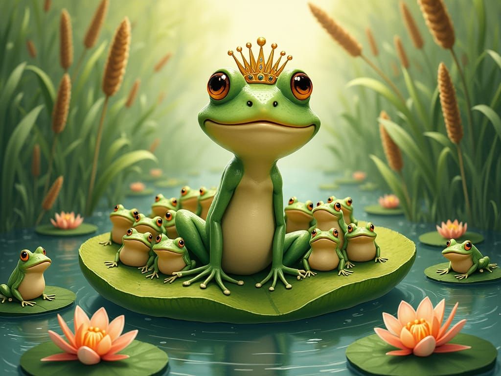 The Frog Queen in Storybook Illustration Style